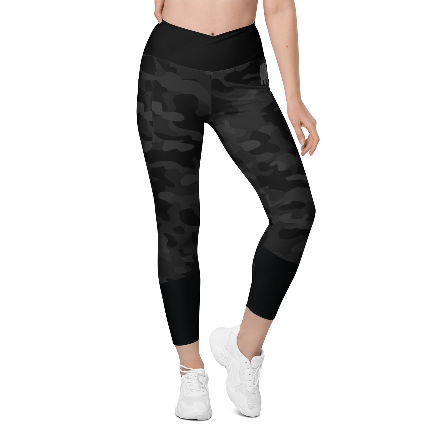 Premium BLACK CAMO Crossover leggings with pockets