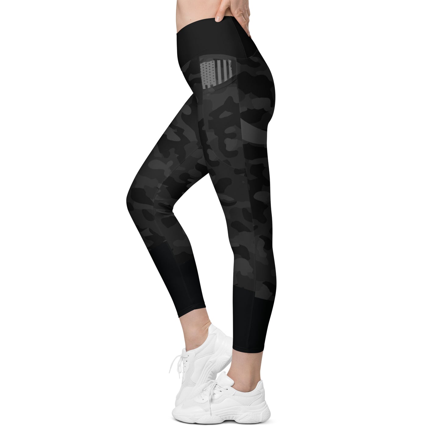 Premium BLACK CAMO Crossover leggings with pockets