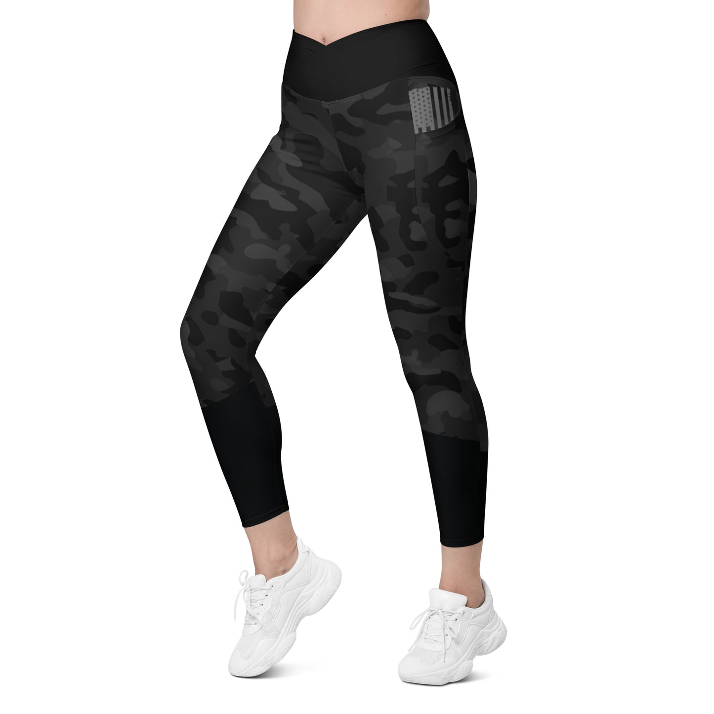 Premium BLACK CAMO Crossover leggings with pockets