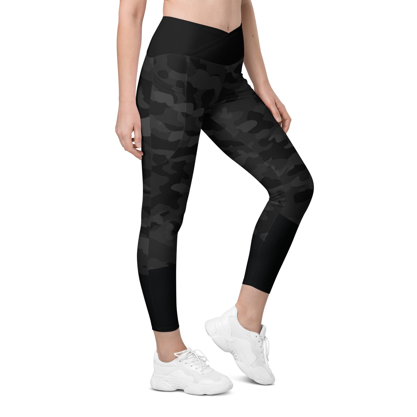 Premium BLACK CAMO Crossover leggings with pockets